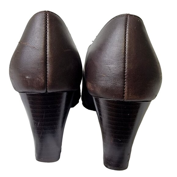 Aerosoles Leather Block Heels Women 8.5 Brown Shoes Formal Work Slip On Loafers - Picture 11 of 14